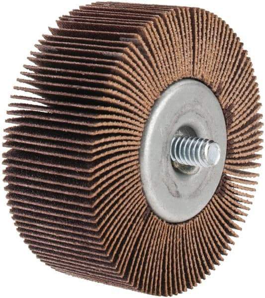 Norton - 2-1/2" Diam x 1" Face Width, Fine Aluminum Oxide Coated Mounted Flap Wheel - 1/4-20 Threaded Mount, 120 Grit, Cloth Backing, 23,000 Max RPM - Apex Tool & Supply