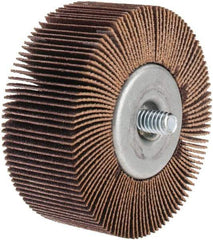 Norton - 2-1/2" Diam x 1" Face Width, Fine Aluminum Oxide Coated Mounted Flap Wheel - 1/4-20 Threaded Mount, 120 Grit, Cloth Backing, 23,000 Max RPM - Apex Tool & Supply