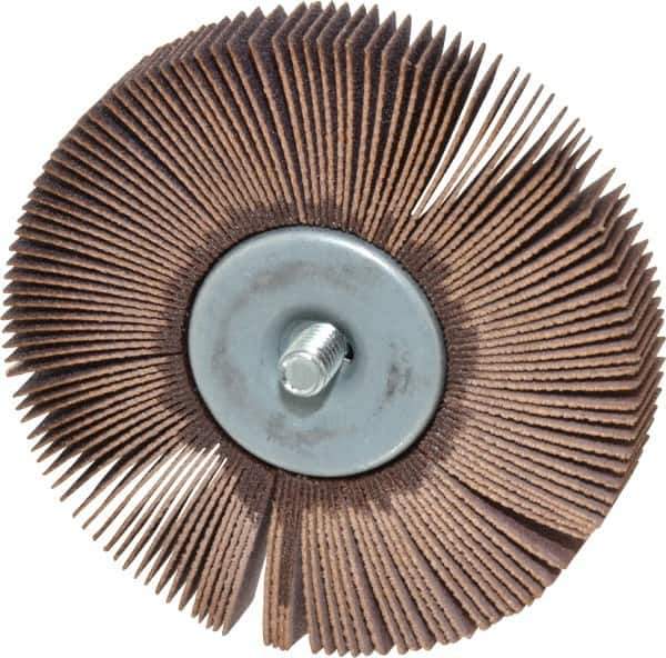 Norton - 3" Diam x 1/2" Face Width, Fine Aluminum Oxide Coated Mounted Flap Wheel - 1/4-20 Threaded Mount, 120 Grit, Cloth Backing, 20,000 Max RPM - Apex Tool & Supply