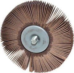 Norton - 3" Diam x 1/2" Face Width, Fine Aluminum Oxide Coated Mounted Flap Wheel - 1/4-20 Threaded Mount, 120 Grit, Cloth Backing, 20,000 Max RPM - Apex Tool & Supply