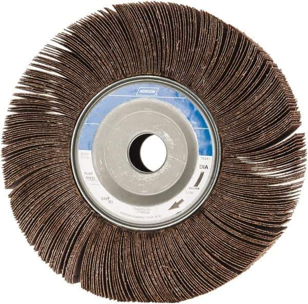 Norton - 8" Diam, 80 Grit Aluminum Oxide Unmounted Flap Wheel - 1" Hole, 2" Wide, Coated, Medium Grade, 4,700 Max RPM , Cloth Backing - Apex Tool & Supply