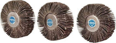Value Collection - 3 Piece Abrasive Flap Sanding Wheel Kit - 60, 80 & 120 Grit, Medium & Fine Grade, 3" Diam x 1" Wide x 1/4" Shank Diam - Apex Tool & Supply