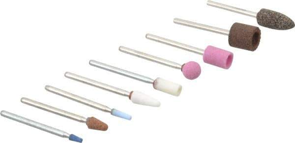 Grier Abrasives - 9 Piece Aluminum Oxide Vitrified Mounted Stone Abrasive Point Set - Includes Shapes B44, B52, B53, B96, B97, B122, B131, B132 & B135 - Apex Tool & Supply