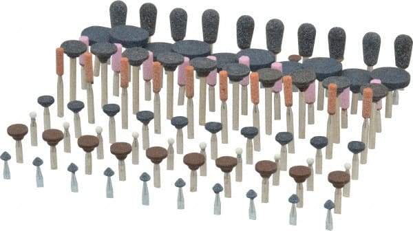 Grier Abrasives - 100 Piece Aluminum Oxide Vitrified Mounted Stone Abrasive Point Set - Assorted Shapes - Apex Tool & Supply