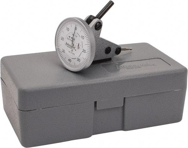 INTERAPID - 1.6 mm Range, 0.01 mm Dial Graduation, Vertical Dial Test Indicator - 1-1/2 Inch White Dial, 0-40-0 Dial Reading - Apex Tool & Supply
