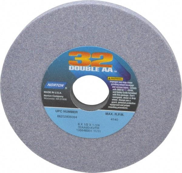 Norton - 6" Diam x 1-1/4" Hole x 1/2" Thick, K Hardness, 60 Grit Surface Grinding Wheel - Aluminum Oxide, Type 1, Medium Grade, 4,140 Max RPM, Vitrified Bond, No Recess - Apex Tool & Supply
