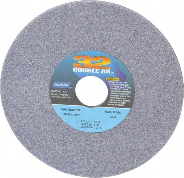 Norton - 7" Diam x 1-1/4" Hole x 1/4" Thick, I Hardness, 46 Grit Surface Grinding Wheel - Aluminum Oxide, Type 1, Coarse Grade, 3,600 Max RPM, Vitrified Bond, No Recess - Apex Tool & Supply