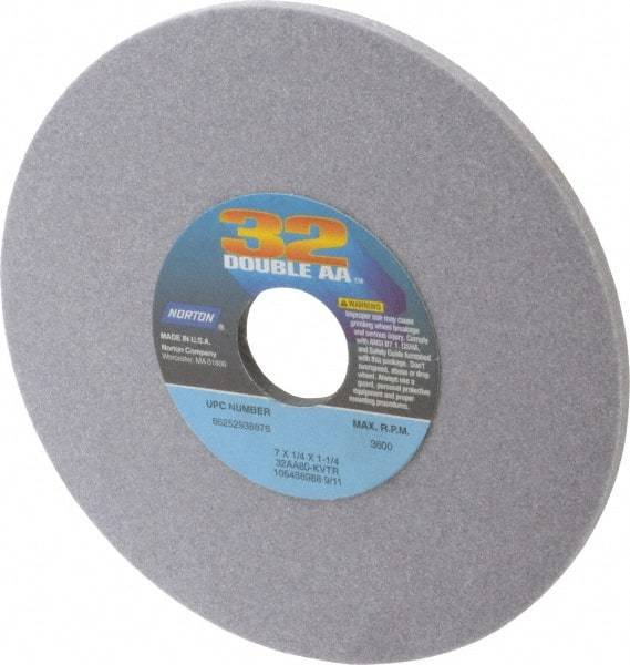 Norton - 7" Diam x 1-1/4" Hole x 1/4" Thick, K Hardness, 80 Grit Surface Grinding Wheel - Aluminum Oxide, Type 1, Medium Grade, 3,600 Max RPM, Vitrified Bond, No Recess - Apex Tool & Supply
