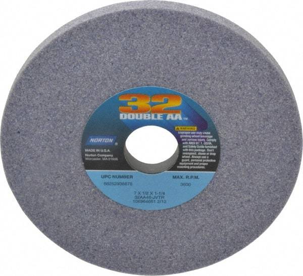 Norton - 7" Diam x 1-1/4" Hole x 1/2" Thick, J Hardness, 46 Grit Surface Grinding Wheel - Aluminum Oxide, Type 1, Coarse Grade, 3,600 Max RPM, Vitrified Bond, No Recess - Apex Tool & Supply