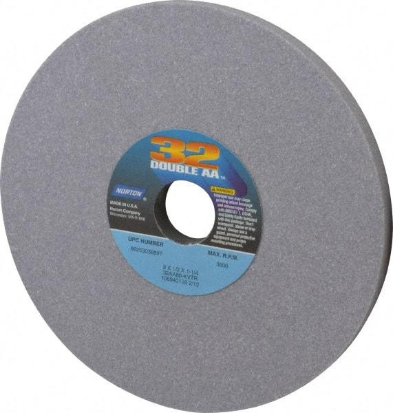 Norton - 8" Diam x 1-1/4" Hole x 1/2" Thick, K Hardness, 80 Grit Surface Grinding Wheel - Aluminum Oxide, Type 1, Medium Grade, 3,600 Max RPM, Vitrified Bond, No Recess - Apex Tool & Supply