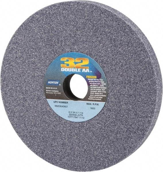 Norton - 8" Diam x 1-1/4" Hole x 3/4" Thick, J Hardness, 60 Grit Surface Grinding Wheel - Aluminum Oxide, Type 1, Medium Grade, 3,600 Max RPM, Vitrified Bond, No Recess - Apex Tool & Supply