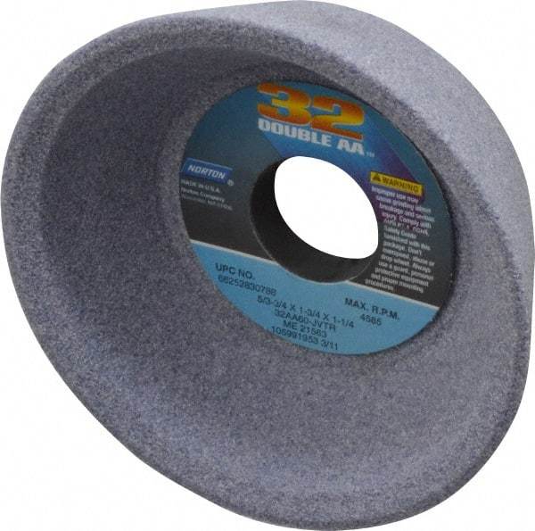Norton - 5" Diam, 1-1/4" Hole Size, 1-3/4" Overall Thickness, 60 Grit, Type 11 Tool & Cutter Grinding Wheel - Medium Grade, Aluminum Oxide, K Hardness, Vitrified Bond, 4,585 RPM - Apex Tool & Supply