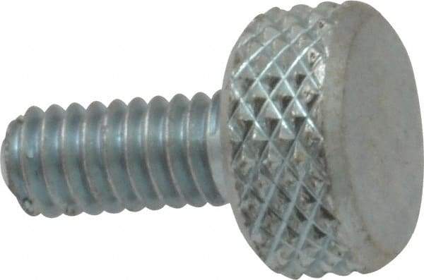 Electro Hardware - #8-32 Knurled Shoulderless Brass Thumb Screw - 9/16" OAL, 3/8" Head Diam x 3/16" Head Height, Zinc-Plated Finish - Apex Tool & Supply