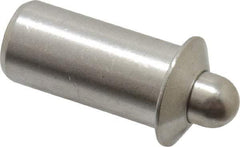 Vlier - 0.786" Body Len x 3/8" Body Diam, 0.234" Plunger Diam, 5 Lb Init to 14 Lb Final End Force, 0.786" Len Under Flange, Stainless Steel Press Fit Spring Plunger - 1/2" Flange Diam, 0.096" Flange Thickness, 0.882" Plunger Len, 3/16" Plunger Projection - Apex Tool & Supply