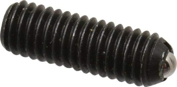 Vlier - 10-32, 0.094" Ball Diam, 0.57" Body Length, 0.025" Max Ball Reach, Threaded Ball Plunger - Steel Body, Stainless Steel Ball, 1.5 Lb Initial End Force, 3 Lb Final End Force, Locking Element - Apex Tool & Supply