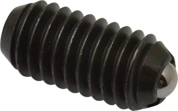 Vlier - 3/8-16, 0.188" Ball Diam, 0.8" Body Length, 0.048" Max Ball Reach, Threaded Ball Plunger - Steel Body, Stainless Steel Ball, 5 Lb Initial End Force, 10 Lb Final End Force - Apex Tool & Supply