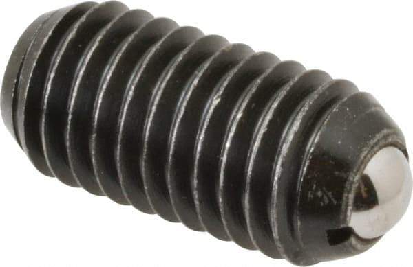 Vlier - 1/2-13, 0.281" Ball Diam, 1.05" Body Length, 0.072" Max Ball Reach, Threaded Ball Plunger - Steel Body, Stainless Steel Ball, 6 Lb Initial End Force, 12 Lb Final End Force - Apex Tool & Supply