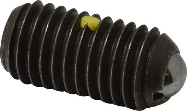 Vlier - 5/8-11, 0.375" Ball Diam, 1.25" Body Length, 0.096" Max Ball Reach, Threaded Ball Plunger - Steel Body, Stainless Steel Ball, 9 Lb Initial End Force, 18 Lb Final End Force, Locking Element - Apex Tool & Supply