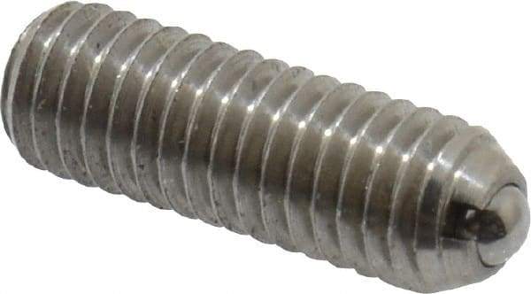 Vlier - 10-32, 0.094" Ball Diam, 0.57" Body Length, 0.025" Max Ball Reach, Threaded Ball Plunger - Stainless Steel Body, Stainless Steel Ball, 1.5 Lb Initial End Force, 3 Lb Final End Force - Apex Tool & Supply