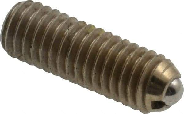 Vlier - 10-32, 0.094" Ball Diam, 0.57" Body Length, 0.025" Max Ball Reach, Threaded Ball Plunger - Stainless Steel Body, Stainless Steel Ball, 1.5 Lb Initial End Force, 3 Lb Final End Force, Locking Element - Apex Tool & Supply