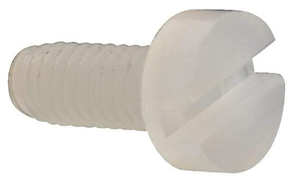 Made in USA - M2.5x0.45 Metric Coarse, 6mm Length Under Head Slotted Drive Machine Screw - Cheese Head, Grade 6/6 Nylon, Uncoated, Without Washer - Apex Tool & Supply