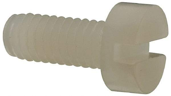 Made in USA - M3.5x0.60 Metric Coarse, 8mm Length Under Head Slotted Drive Machine Screw - Cheese Head, Grade 6/6 Nylon, Uncoated, Without Washer - Apex Tool & Supply