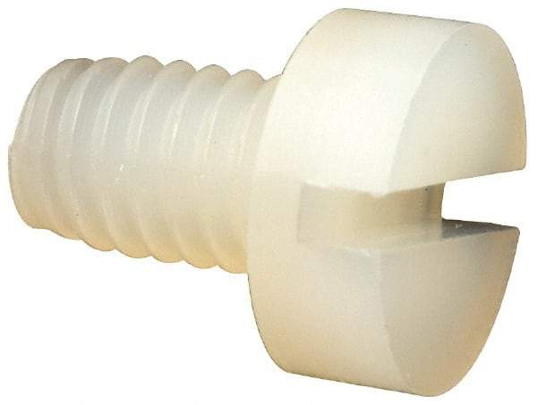Made in USA - M4x0.70 Metric Coarse, 6mm Length Under Head Slotted Drive Machine Screw - Cheese Head, Grade 6/6 Nylon, Uncoated, Without Washer - Apex Tool & Supply