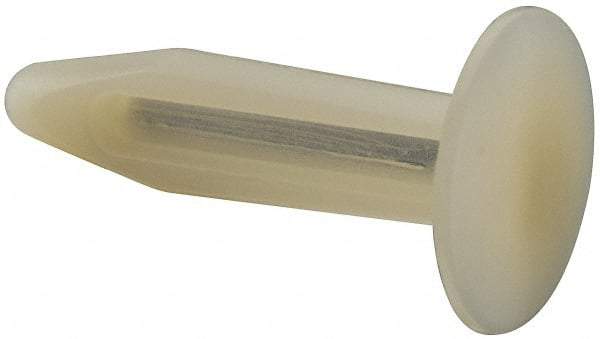 Made in USA - 1/4" to 0.26" Hole Diam, 1.203" OAL, Arrow Shank, Nylon Panel Rivet - 1.135" Length Under Head, 1/2" to 3/4" Material Thickness, 0.61" Head Diam - Apex Tool & Supply