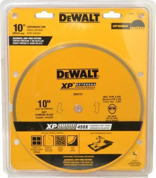 DeWALT - 10" Diam, 5/8" Arbor Hole Diam, Wet & Dry Cut Saw Blade - Diamond-Tipped, Standard Round Arbor - Apex Tool & Supply