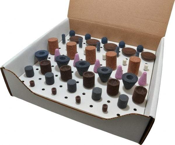 Grier Abrasives - 50 Piece Aluminum Oxide Vitrified Mounted Stone Abrasive Point Set - Assorted Shapes - Apex Tool & Supply