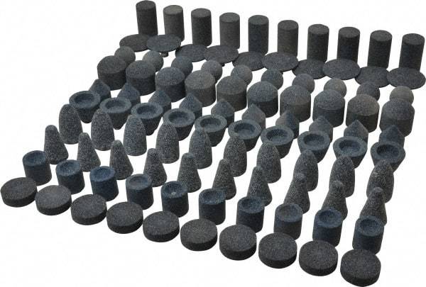 Grier Abrasives - 100 Piece Aluminum Oxide Vitrified Mounted Stone Abrasive Point Set - Includes Shapes A5, A12, A14, A21, A32, A37, A39, A40, W206 & W217 - Apex Tool & Supply