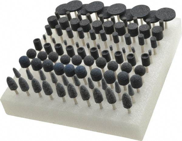 Grier Abrasives - 100 Piece Aluminum Oxide Vitrified Mounted Stone Abrasive Point Set - Includes Shapes W125, W154, W144, W163, W185, B91, B53, B121, B52 & B131 - Apex Tool & Supply