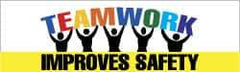 NMC - Teamwork Improves Safety, 120 Inch Long x 36 Inch High, Safety Banner with Graphic - Graphic Shows Planet Earth, Polyethylene, English, Printed on 1 Side - Apex Tool & Supply