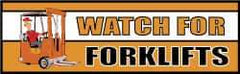 NMC - Watch for Forklifts, 120 Inch Long x 36 Inch High, Safety Banner with Graphic - Graphic Shows Recycling Symbol, Polyethylene, English, Printed on 1 Side - Apex Tool & Supply