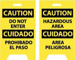NMC - Caution - Do Not Enter, Caution - Hazardous Area, 12" Wide x 19" High, Plastic Floor Sign - English/Spanish, A-Frame, Black on Yellow, For Security & Admittance - Apex Tool & Supply
