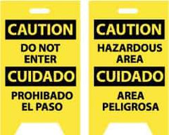 NMC - Caution - Do Not Enter, Caution - Hazardous Area, 12" Wide x 19" High, Plastic Floor Sign - English/Spanish, A-Frame, Black on Yellow, For Security & Admittance - Apex Tool & Supply
