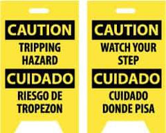 NMC - Caution - Tripping Hazard, Caution - Watch Your Step, 12" Wide x 19" High, Plastic Floor Sign - English/Spanish, A-Frame, Black on Yellow, For Accident Prevention - Apex Tool & Supply
