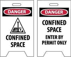 NMC - Danger - Confined Space, Danger - Confined Space - Enter by Permit Only, 12" Wide x 19" High, Plastic Floor Sign - A-Frame, Red & Black on White, For Accident Prevention - Apex Tool & Supply