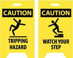 NMC - Caution - Tripping Hazard, Caution - Watch Your Step, 12" Wide x 19" High, Plastic Floor Sign - A-Frame, Black on Yellow, For Accident Prevention - Apex Tool & Supply