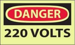 NMC - Accident Prevention Label, Header: DANGER - Legend: Danger - 220 Volts, English, Red & Black & Yellow, 5" Long x 3" High, Sign Muscle Finish - Apex Tool & Supply