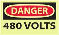 NMC - Accident Prevention Label, Header: DANGER - Legend: Danger - 480 Volts, English, Red & Black & Yellow, 5" Long x 3" High, Sign Muscle Finish - Apex Tool & Supply