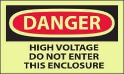 NMC - Accident Prevention Label, Header: DANGER - Legend: Danger - High Voltage - Do Not Enter This Enclosure, English, Red & Black & Yellow, 5" Long x 3" High, Sign Muscle Finish - Apex Tool & Supply