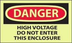 NMC - Accident Prevention Label, Header: DANGER - Legend: Danger - High Voltage - Do Not Enter This Enclosure, English, Red & Black & Yellow, 5" Long x 3" High, Sign Muscle Finish - Apex Tool & Supply