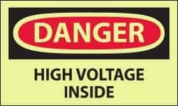 NMC - Accident Prevention Label, Header: DANGER - Legend: Danger - High Voltage Inside, English, Red & Black & Yellow, 5" Long x 3" High, Sign Muscle Finish - Apex Tool & Supply