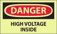 NMC - Accident Prevention Label, Header: DANGER - Legend: Danger - High Voltage Inside, English, Red & Black & Yellow, 5" Long x 3" High, Sign Muscle Finish - Apex Tool & Supply