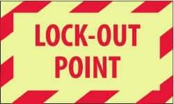 NMC - Accident Prevention Label - Legend: Lock-Out Point, English, Red on Yellow, 5" Long x 3" High, Sign Muscle Finish - Apex Tool & Supply