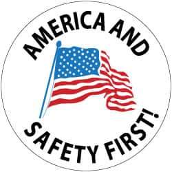 NMC - America and Safety First, Hard Hat Label - Blue & Black on White, Red, 2" Thick, For Accident Prevention - Apex Tool & Supply