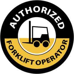 NMC - Authorized Forklift Operator, Hard Hat Label - Yellow on Black, 2" Thick, For Accident Prevention - Apex Tool & Supply