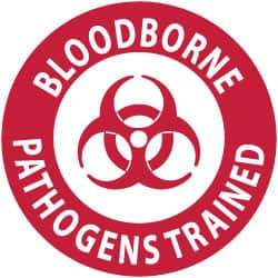 NMC - Bloodborne Pathogens Trained, Hard Hat Label - Red on White, 2" Thick, For Accident Prevention - Apex Tool & Supply