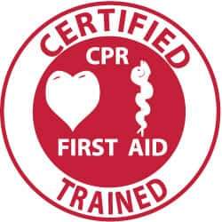 NMC - Certified CPR First Aid Trained, Hard Hat Label - Red on White, 2" Thick, For Certified Operator - Apex Tool & Supply